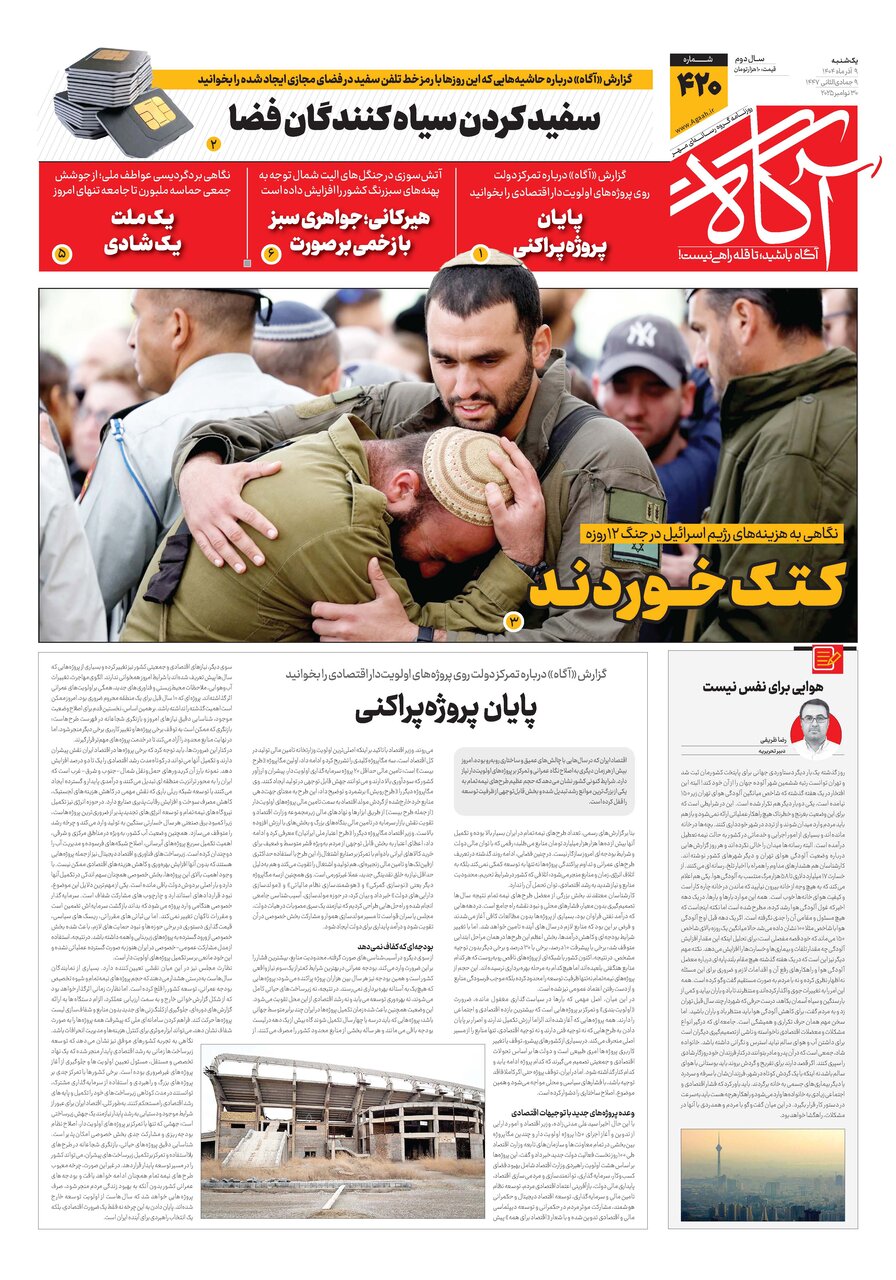 جلد شماره ۴۲۰ روزنامه آگاه